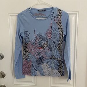 Mexx Light Blue Artistic Long Sleeve Top